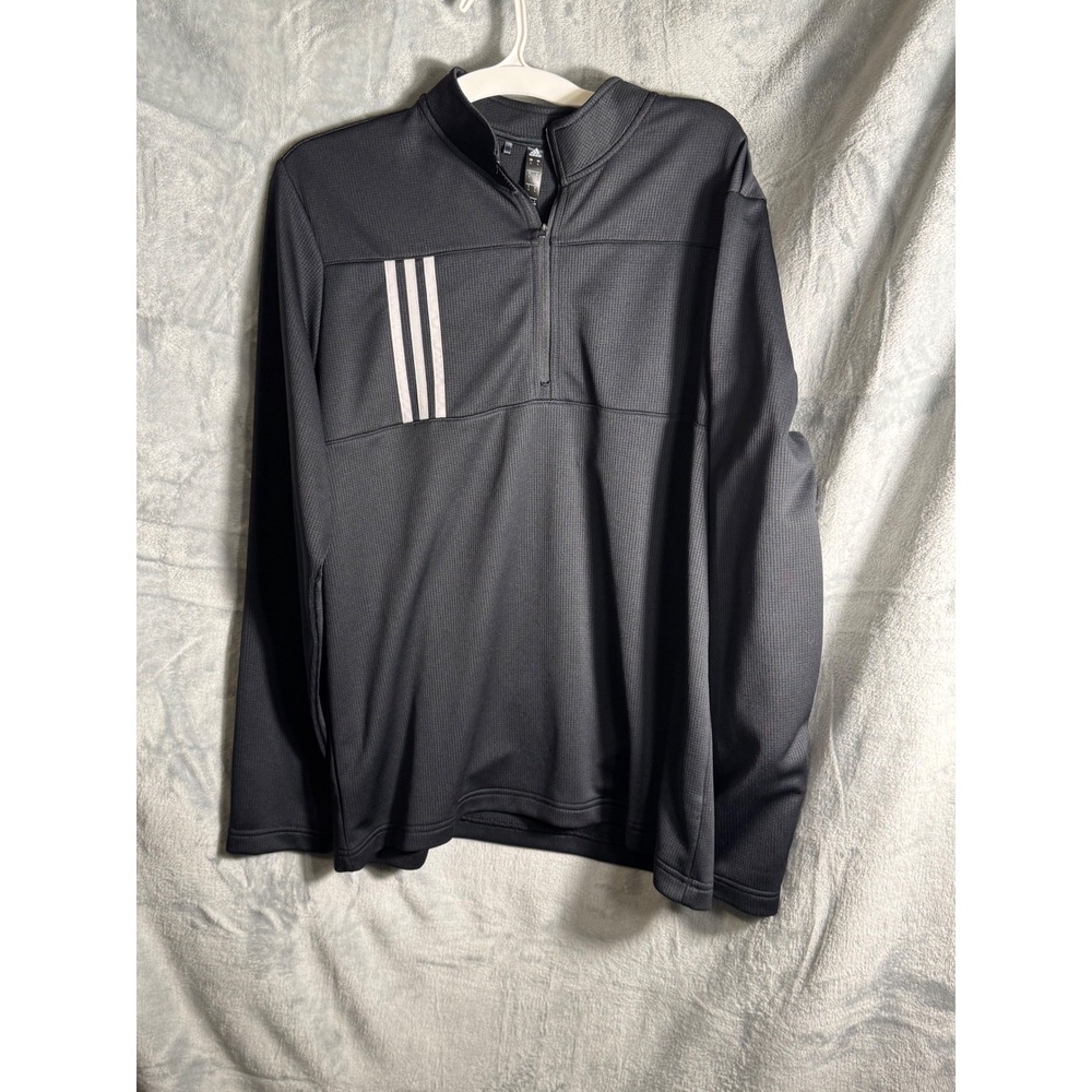 Adidas Mens Black Long Sleeve 3 Stripe Quarter Zip Pullover Athletic Top L